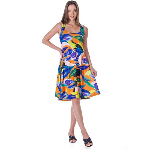 24seven Comfort Apparel Womens Multicolor Sleeveless Knee Length Tank Swing  Dress-multicolored-m : Target