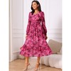 INSPIRE CHIC Women's Long Sleeve Floral V Neck Boho Ruffle Tiered Flowy Chiffon Midi Dress with Pocket - 2 of 4