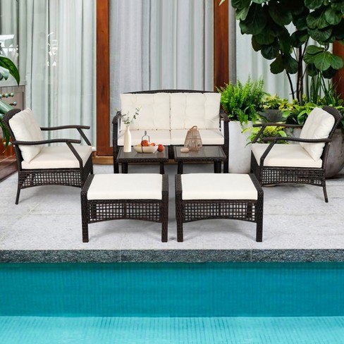 Costway 5pcs Patio Rattan Furniture Set Cushioned Sofa & Chair W/coffee  Table Red : Target