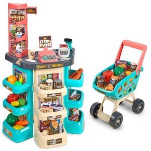 Kids Pretend Play Supermarket Playset – 47-Piece Interactive Grocery Store with Scanner, Credit Card Reader, Cart & Weighing Scale - 1 of 4