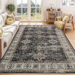 Area Rugs Washable, Soft Vintage Bedroom Rugs, Boho Farmhouse Low Pile Non-Slip Indoor Throw Carpet Rugs for Living Room Dining Room - 1 of 4