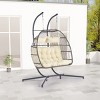 2 Person Outdoor Rattan Hanging Chair,Water Resistant Fabric Upholstered Patio Wicker Lounge Egg Chair For Backyard,Garden-Coolbibila - 2 of 4