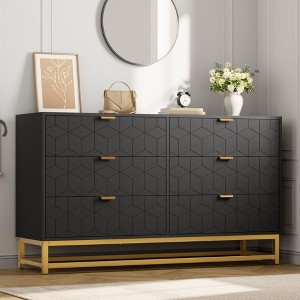 Dresser for Bedroom, 53.5" Large Dresser Organizer, 6 Drawer with Golden Metal Handle and Legs, Modern Chest of Drawers, Dressers with Drawers - 1 of 4