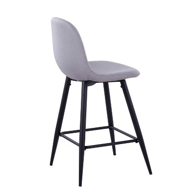 Set of 2 Black Metal Light Grey Fabric Counter Stools