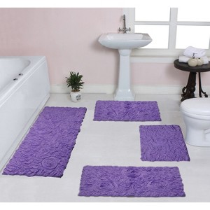 Bell Flower Collection Tufted Bath Rugs, Extra Soft and Absorbent, Non-Slip Bath Mats, Machine Washable Bathroom Mats, 4 Pcs Set with Runner, Purple - 1 of 4