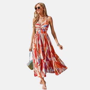 Cupshe Women's Vibrant Abstract Print Maxi Dress with Twist Front-S-Red :  Target