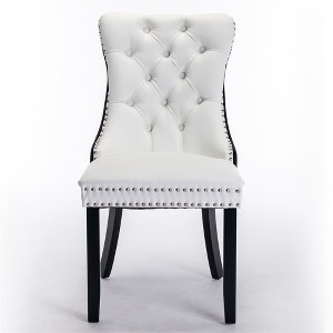 OUTSUPPLY Set of 2 Modern Tufted Dining Chairs, PU & Velvet Upholstery with Solid Wood Legs - 1 of 4