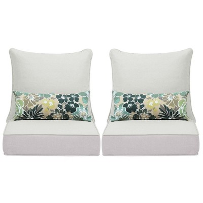 Linen Silver Olefin Outdoor Deep Seat Chair Cushion Set with Lumbar Pillows