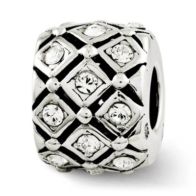Black Bow Jewelry Sterling Silver with White Crystals April Lattice Bead Charm