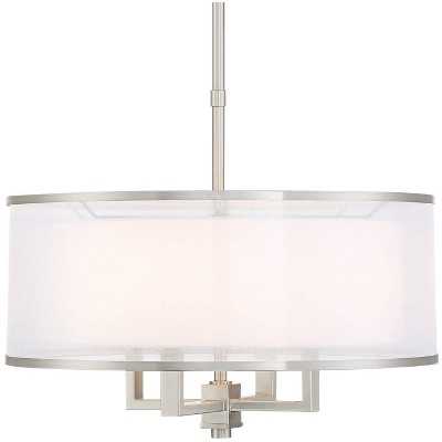 Possini Euro Design Brushed Nickel Drum Pendant Chandelier 21" Wide Silver Organza White Shade 4-Light Fixture for Dining Room