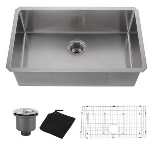 WOWOW 30 in. Drop-in/Undermount Single Bowl 18 Gauge Gunmetal Brushed Nickel Stainless Steel Kitchen Sink with Bottom Grids - 1 of 4