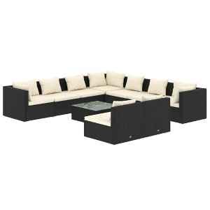 vidaXL 10 Piece Patio Lounge Set - Black Poly Rattan with Cushions - Durable Water-Resistant Outdoor Furniture Set - Modular Design - Easy Maintenance - 1 of 4