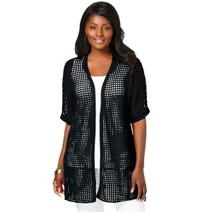 Jessica London Women's Plus Size Crochet Long Cardigan - 1 of 4