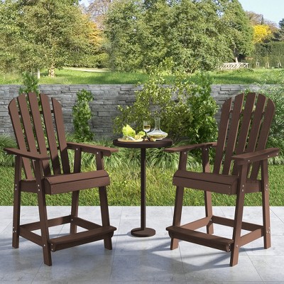 Brown HDPE Tall Bar Stools with Armrests and Footrests, Set of 2