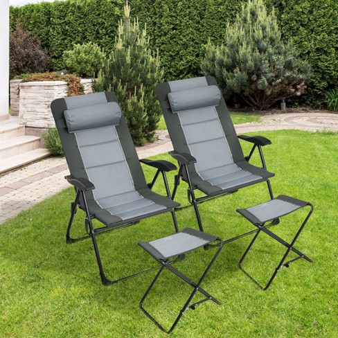 Costway 4pcs Patio Folding Dining Chair Ottoman Set Recliner Adjustable Gray  : Target