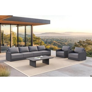 PURPLE LEAF Patio Furniture Set  Outdoor Conversation Sets PP Rope Patio Sofa with Cushions and Table Weaving  Seating Furniture Gray - 1 of 4