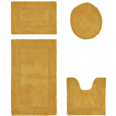 Lux Premium 100% Cotton Tufted Solid Reversible 4 Piece Bath Rug Set – Ultra-Soft, Water-Absorbent, Durable, Machine Washable Bathroom Rug
