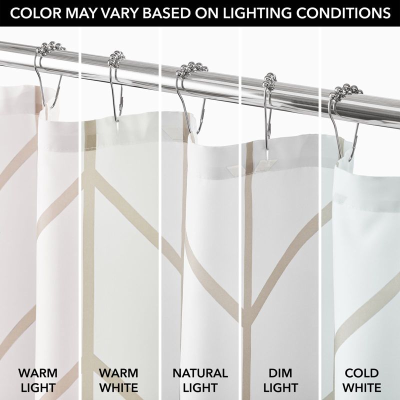 mDesign Fabric Herringbone Chevron Print Shower Curtain, 72" x 72", Beige/White, 5 of 9