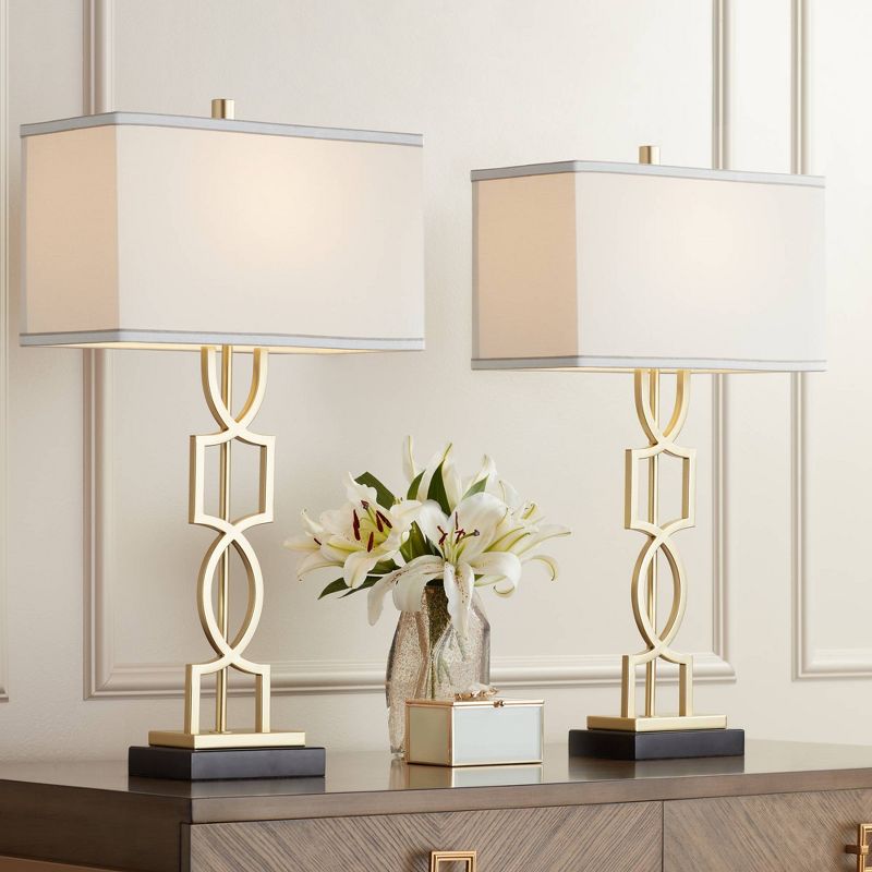 360 Lighting Modern Table Lamps 28 1/4" Tall Set of 2 Gold Metal White Rectangular Shade for Living Room Bedroom House Bedside, 2 of 10
