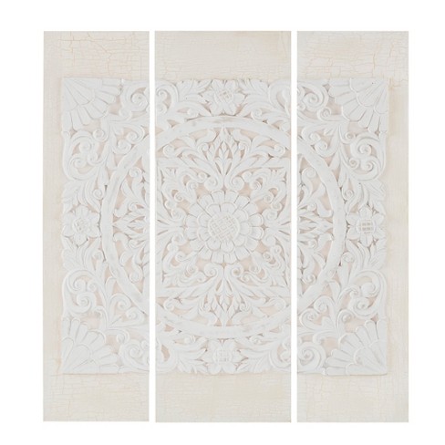 Set Of 3 35 5 Height Wooden Mandala 3d Embellished Canvas Decorative Wall Art Set White Target