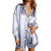 Ekouaer Womens 2 Piece Satin Pajama Set Long Sleeve PJs Sets Button Down Lounge Sets Soft Sleepwear Set - 4 of 4