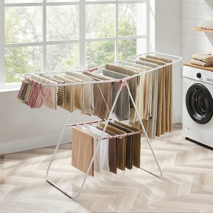 Free-Standing Metal Clothes Drying Rack with Sock Clips Foldable Laundry Drying Rack Space-Saving Design Clothes Dryer - 1 of 4