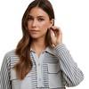 Knit & Lounge Women’s Striped Collared Long Sleeve Top Waffle Chest Pocket Detail Lightweight Knit Pullover - 2 of 4