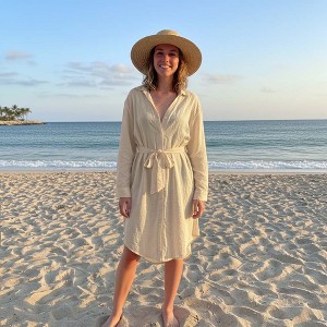target beach cover up dresses Women's Long Sun Protection Shirt Dress Casual Loose Beach Cover Up For Vacation Apricot XL