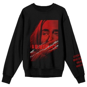 A Quiet Place 1 Listen Closely Move Carefully Crew Neck Long Sleeve Black Adult Sweatshirt - 1 of 4