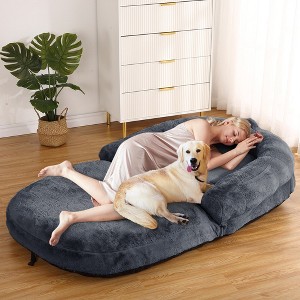 Foldable Dog Bed for Humans, 71"x43"x10" Giant Dog Bed for People and Pets, Washable & Removable Faux Fur Cover - 1 of 4