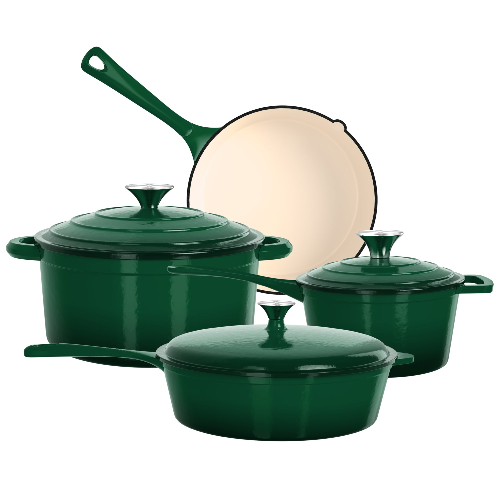 Captiva Designs 7 Pieces Enameled Rust Resistance Cast Iron Cookware Set, Emerald Green