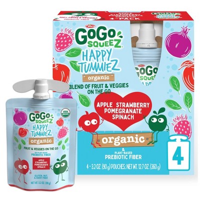 GoGo SqueeZ Happy TummieZ Organic Apple Strawberry Pomegranate Spinach - 12.7oz/4ct