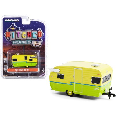 1962 Shasta Airflyte Travel Trailer Yellow and Green with Blue Stripe "Hitched Homes" Series 9 1/64 Diecast Model by Greenlight