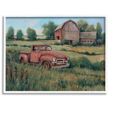 Stupell Industries Peaceful Farmland Truck Barn Scene Framed Giclee Art