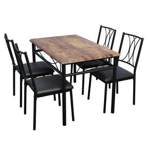5-Piece Dining Table Set for 4, Heavy Duty Metal Frame & Wood Table and Chairs, Space-Saving Kitchen Furniture Set for Restaurant Dining Room - 1 of 4