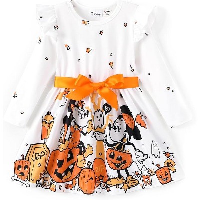 Disney Minnie Mickey Mouse & Friends Halloween Ruffle Sleeve Dress A Line Long Sleeve Toddler Kids Clothes