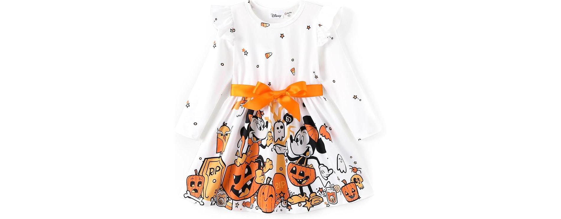 Disney Minnie Mickey Mouse & Friends Halloween Ruffle Sleeve Dress A Line Long Sleeve Toddler Kids Clothes