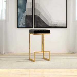 Velvet Upholstered Stool with Durable Frame and Mid-Century Modern Design for Kitchen, Bar, or Dining Area - 1 of 4