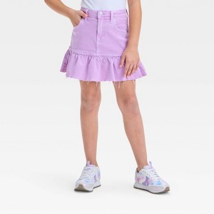 Girls' Ruffle Denim Skirt - Cat & Jack™ Light Wash - 1 of 3