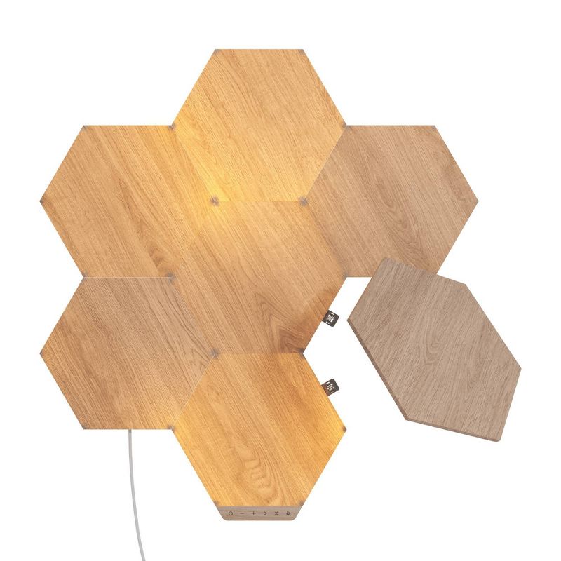 Nanoleaf 7 Panels Wooden Hexagon Smarter Kit LED Light Bulbs, 1 of 15