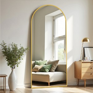 MAYEERTY Aluminum Arched Gold Full Length Mirror with Stand for Living Room Bedroom - 1 of 4