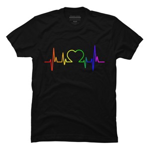 Adult Design By Humans Pride Heartbeat Rainbow By LuckyCharm99 T-Shirt - 1 of 2