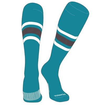 PEAR SOX Striped OTC Baseball, Softball, Football Socks (B) Marlin Teal, White, Graphite