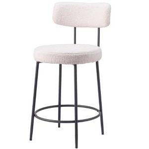 HomeRoots Set of Two 25" Ivory and Black Shearling and Steel Low Back Counter Height Bar Chairs - 1 of 4