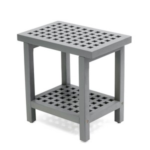 JONATHAN Y Armin 18.1" Modern Classic Grid Slat Solid Acacia Wood Indoor/Outdoor Shower Stool - 1 of 4