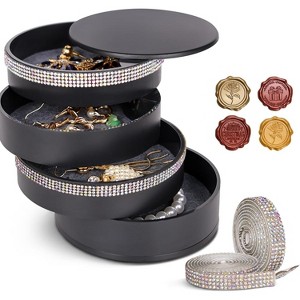 5-Layer Rotating Jewelry Organizer with Lid, Portable Travel Tray Case for Earrings, Rings & Bracelets, White - 1 of 4