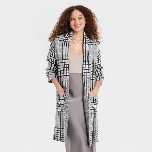 Women s Coatigan A New Day Gray Plaid Xs s Target