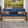COWLOWN Dark Blue Outdoor Rattan Patio Sofa, 3-Seat Wicker Couch with Armrests and Cushions, Weather-Resistant Furniture for Backyard, Garden, Porch - 2 of 4