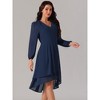 Seta T Women's Chiffon V Neck Long Sleeve Pleated Asymmetric Hem Midi Wedding Guest Dress - 2 of 4