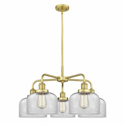 Bell - 5 Light Stem Hung Chandelier In Art Deco Style-14.75 Inches Tall and 26 Inches Wide